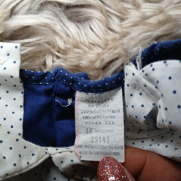 Vtg Baby Girl Dress 18 Months Polka Dot Corduroy Pinafore Goose Appliqué Cottage - Picture 4 of 7